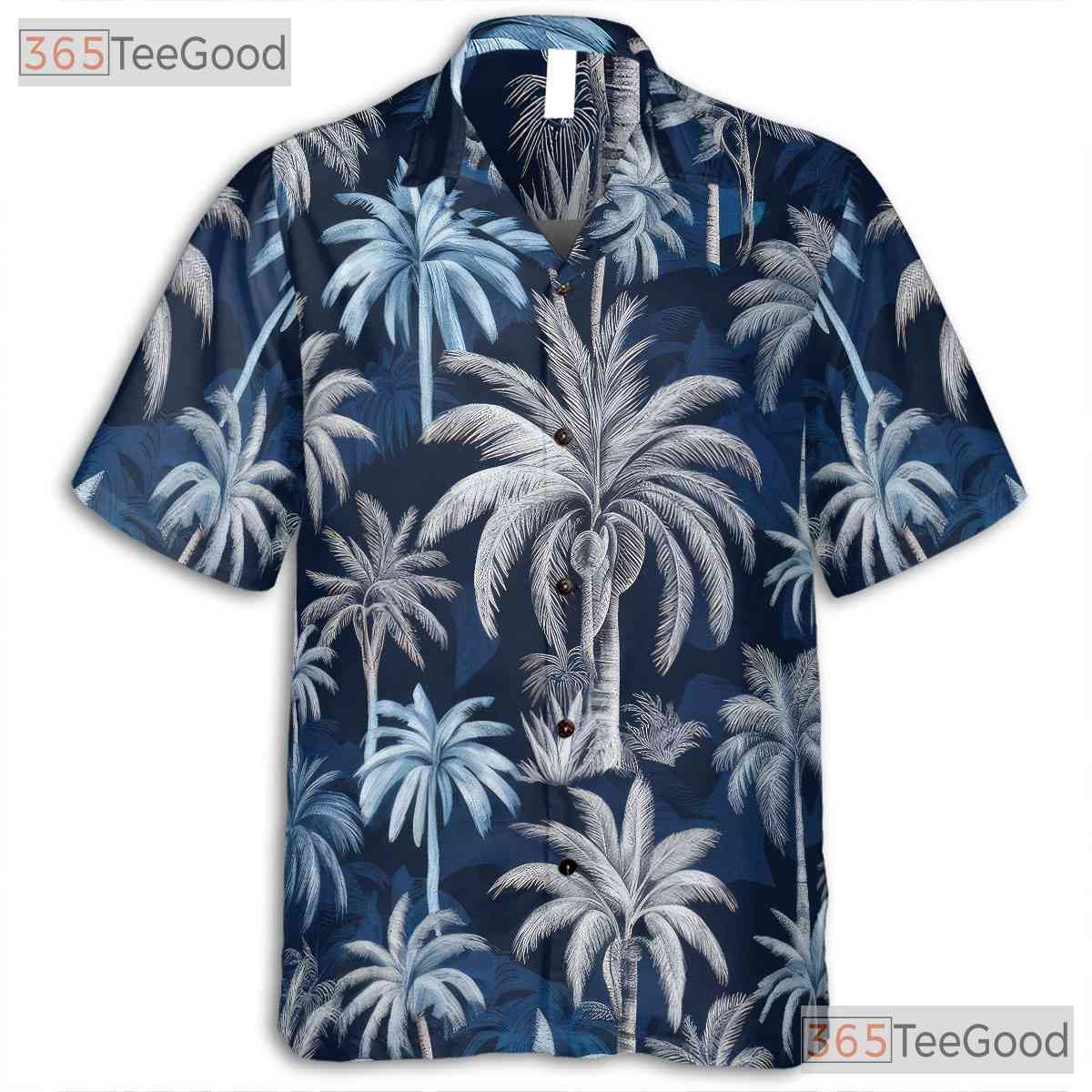 Women's Navy Palm Tree Hawaiian Shirt - Tropical Beach Casual Aloha Tee