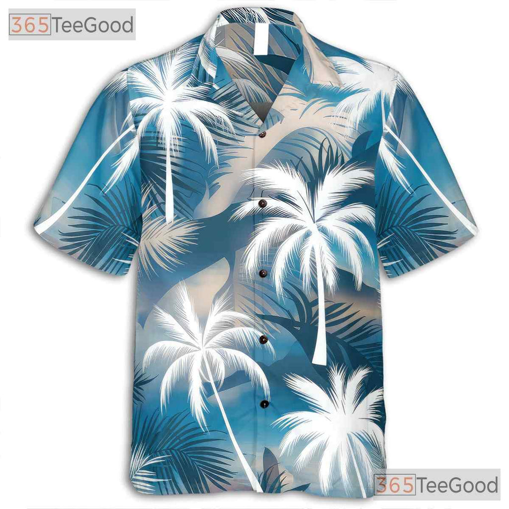 Sky Blue Palm Tree Hawaiian Shirt for Men - Tropical Beach Aloha Style Tee