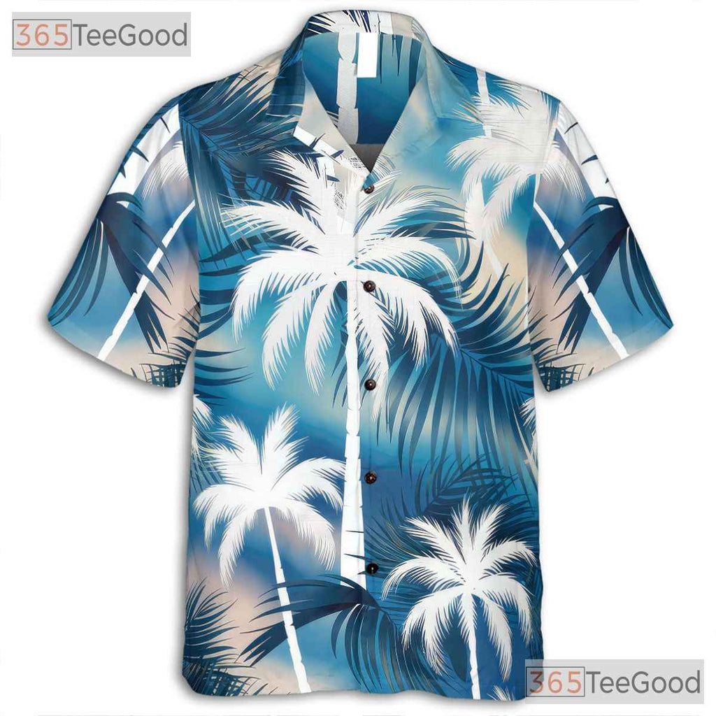 Sky Blue Tropical Aloha Hawaiian Tee - Women's Palm Tree Summer Outfit