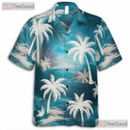 Unisex Sky Blue Aloha Hawaiian Shirt - Palm Tree Tropical Island Style Tee