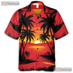 Palm Tree Sunset Hawaiian Tee for Adults - Tropical Beach Aloha Vibe Shirt
