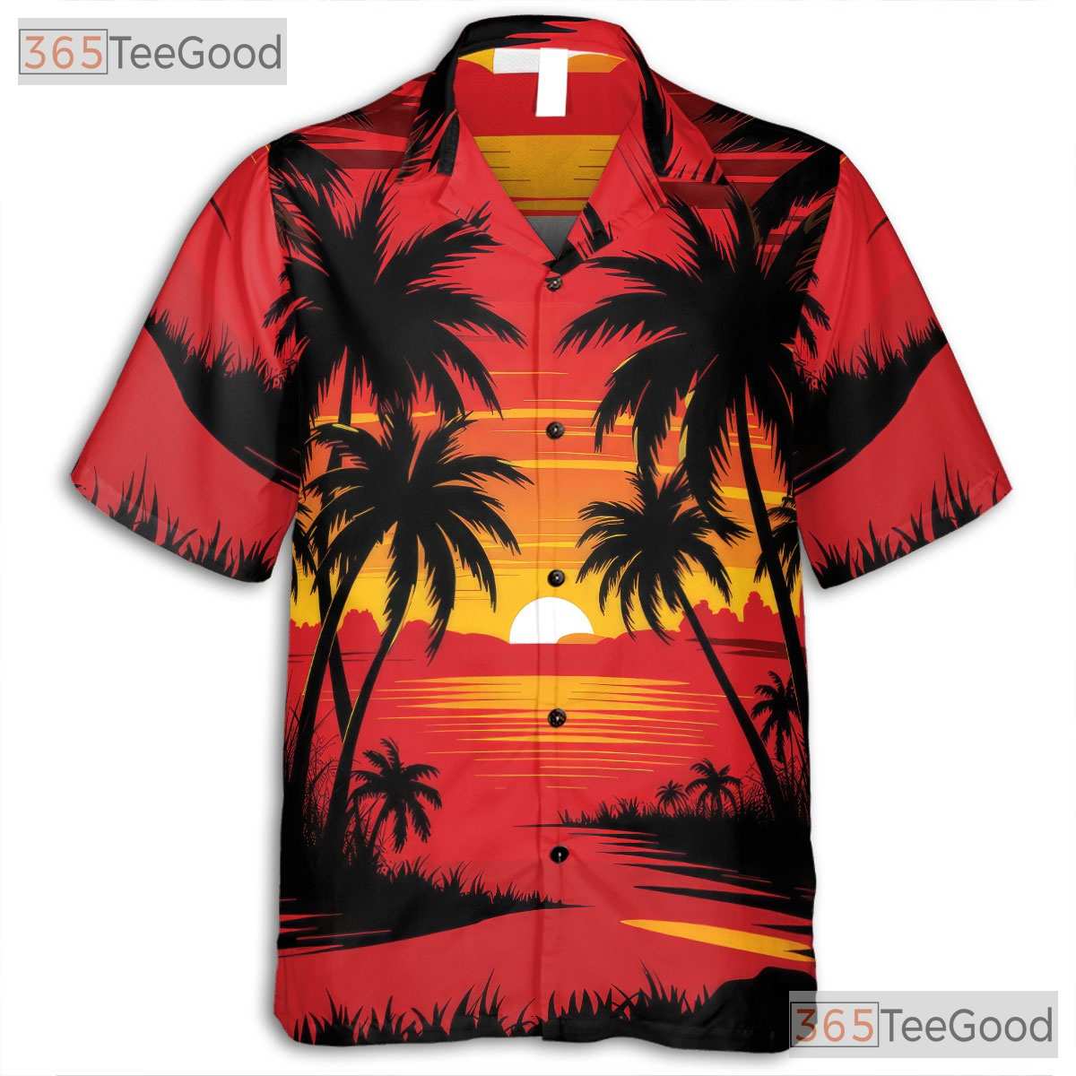 Palm Tree Sunset Hawaiian Tee for Adults - Tropical Beach Aloha Vibe Shirt