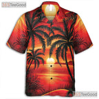 Tropical Sunset Palm Hawaiian Shirt for Men - Beach Vacation Aloha Tee
