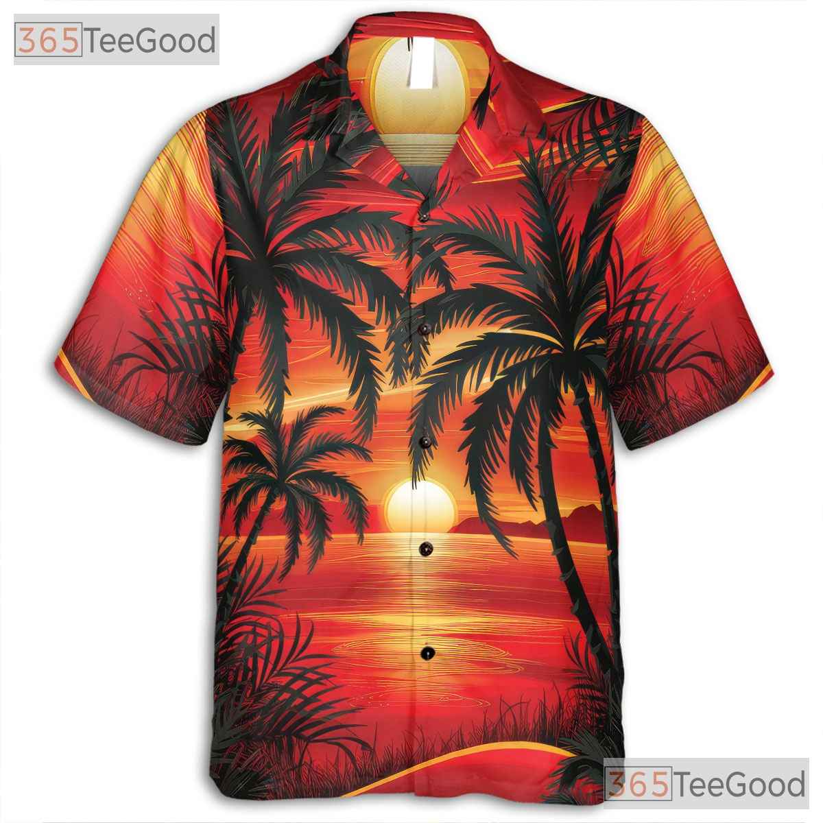 Tropical Sunset Palm Hawaiian Shirt for Men - Beach Vacation Aloha Tee