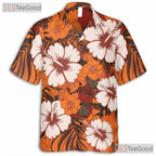 Unisex Orange Hibiscus Floral Hawaiian Tee - Tropical Aloha Beachwear Shirt