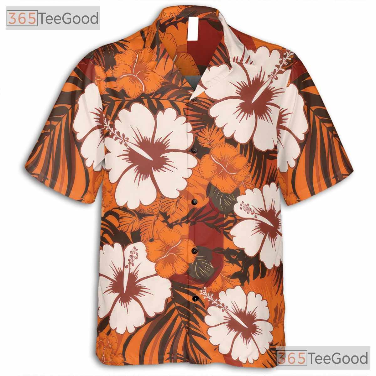 Unisex Orange Hibiscus Floral Hawaiian Tee - Tropical Aloha Beachwear Shirt