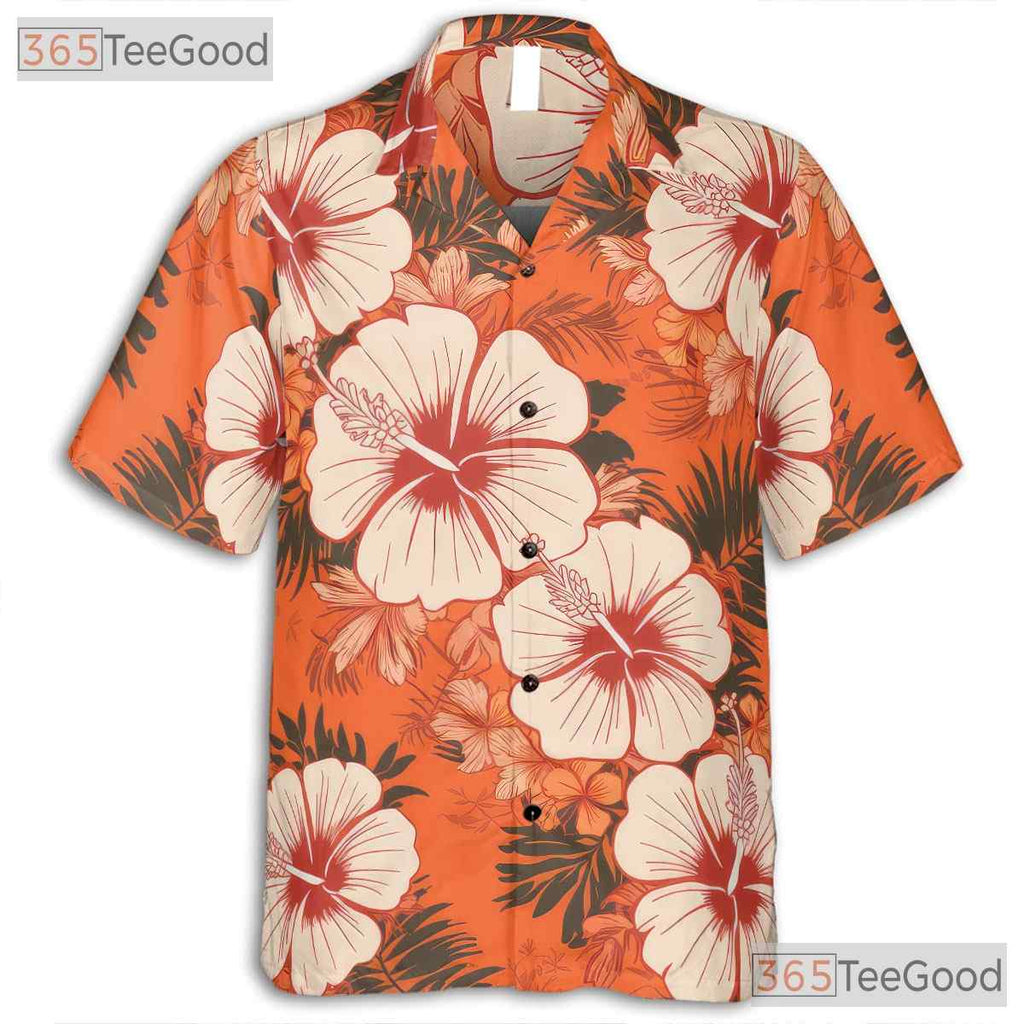 Orange Floral Aloha Hawaiian Shirt for Women - Tropical Beach Vacation Tee