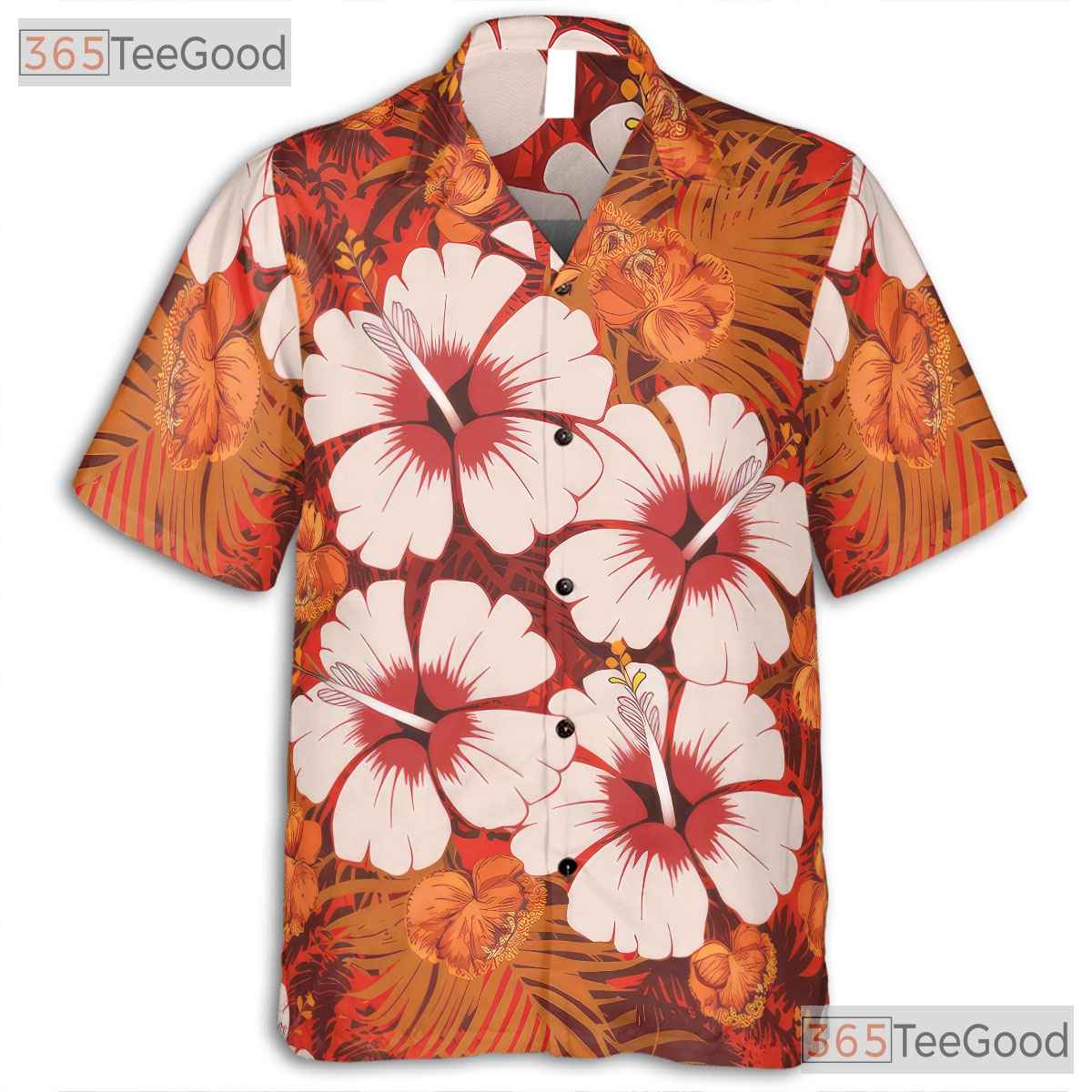 Unisex Orange Hibiscus Hawaiian Tee - Tropical Summer Aloha Outfit for Adults