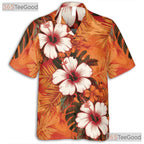 Orange Hibiscus Tropical Aloha Hawaiian Shirt for Men - Summer Beach Party Tee