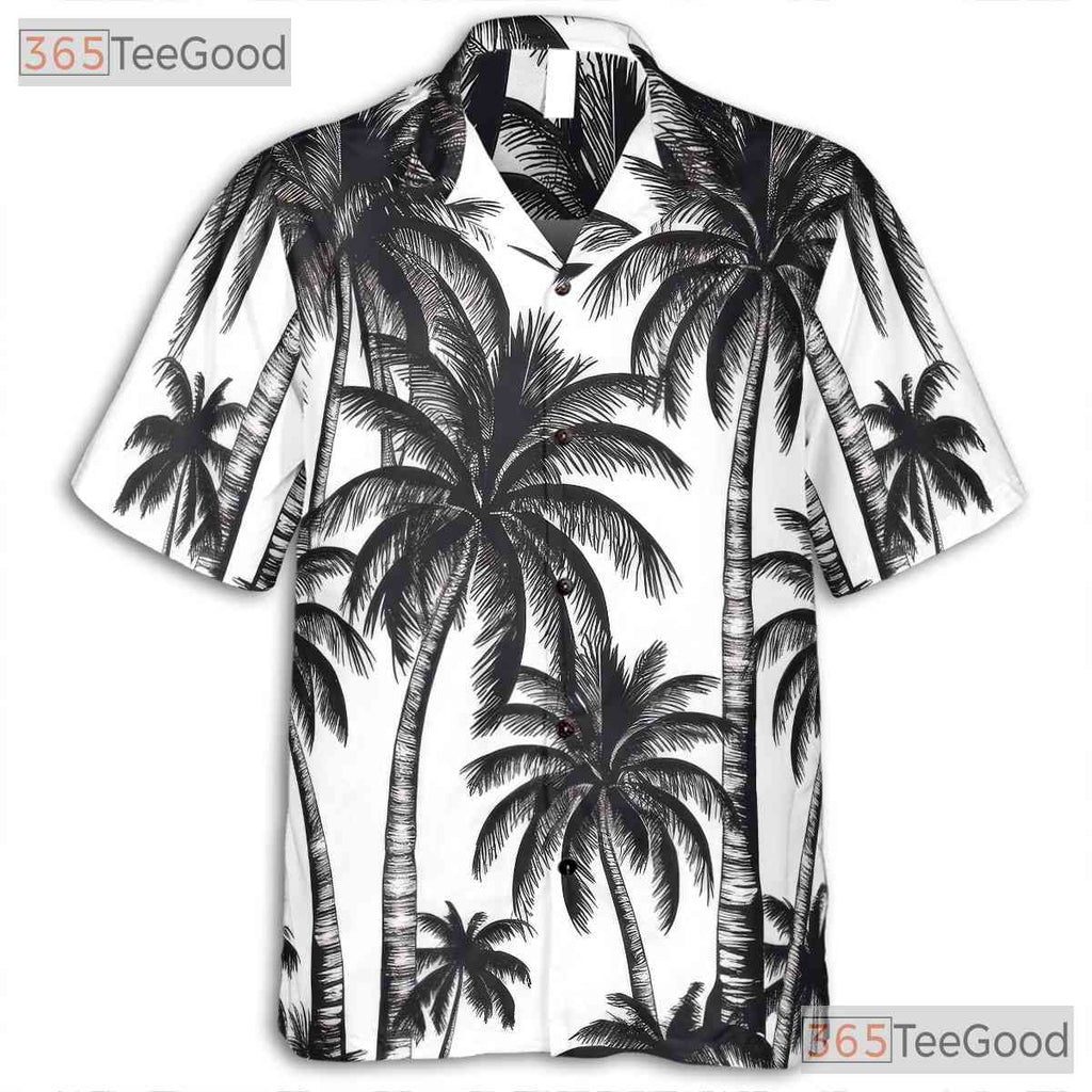 Black & White Palm Tree Hawaiian Shirt - Men's Tropical Summer Aloha Tee