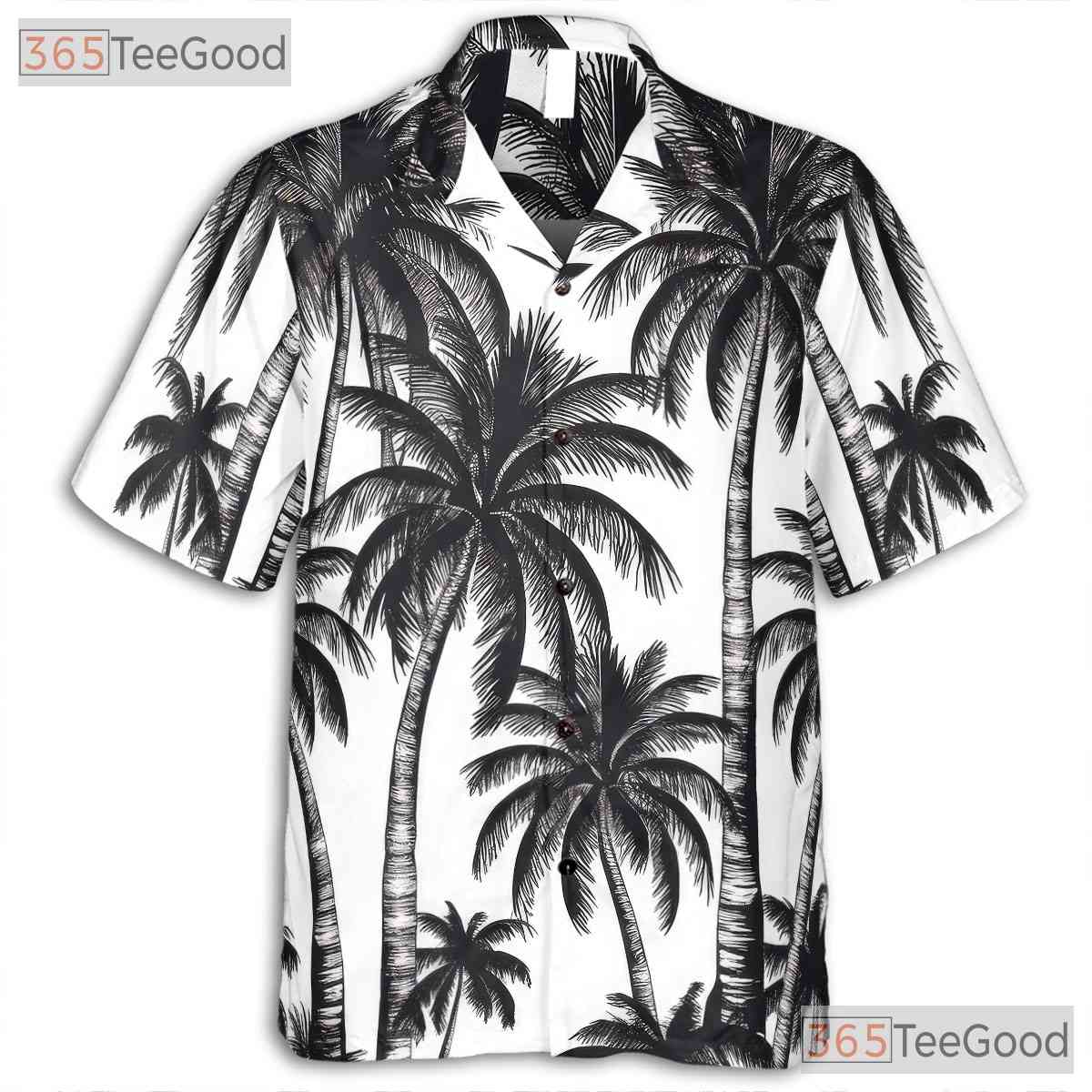 Black & White Palm Tree Hawaiian Shirt - Men's Tropical Summer Aloha Tee