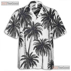 Adult Black & White Palm Tree Hawaiian Tee - Unisex Aloha Beachwear Shirt