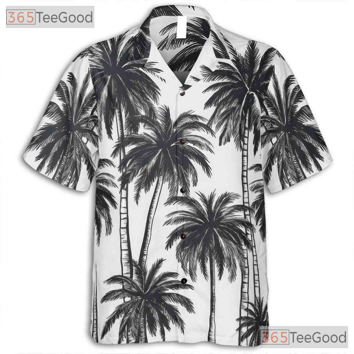 Adult Black & White Palm Tree Hawaiian Tee - Unisex Aloha Beachwear Shirt