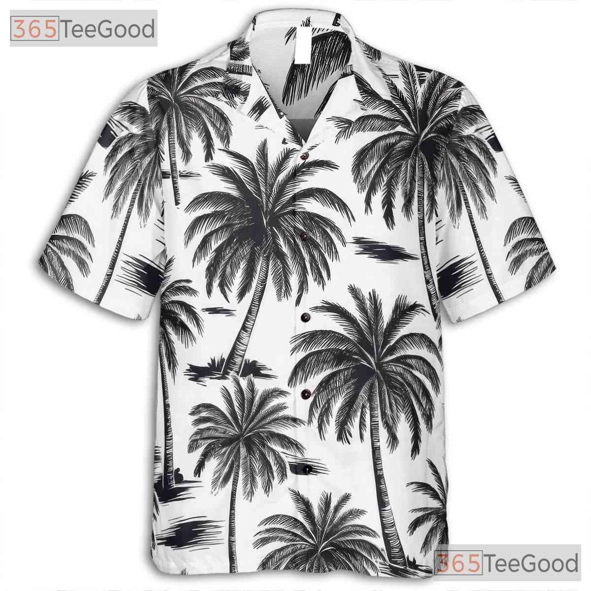 Women's Black & White Aloha Hawaiian Shirt - Tropical Beach Vacation Palm Tee