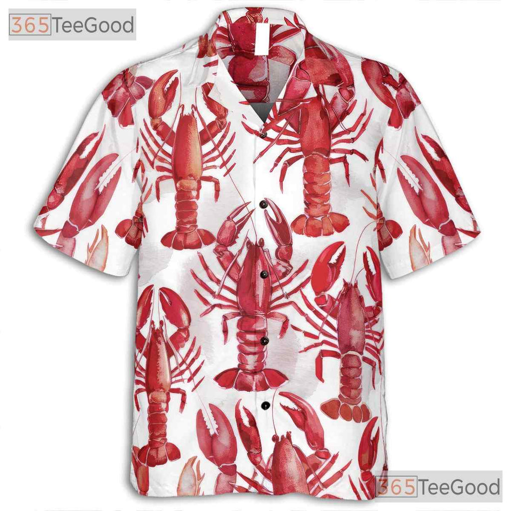 Men's Red Lobster Print Hawaiian Shirt - Aloha Beach Party Seafood Style Tee