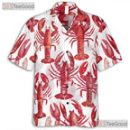 Men's Red Lobster Print Hawaiian Shirt - Aloha Beach Party Seafood Style Tee