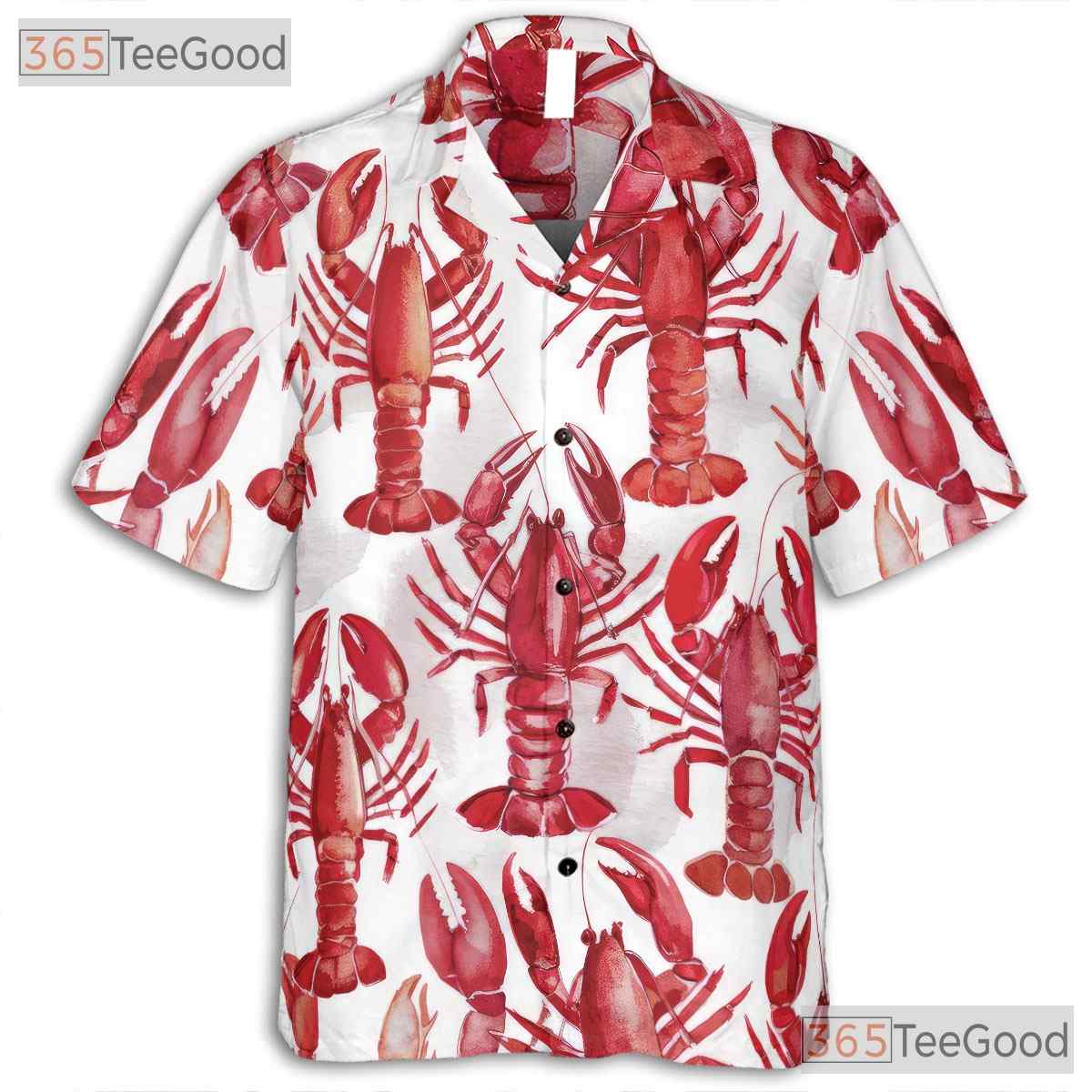 Men's Red Lobster Print Hawaiian Shirt - Aloha Beach Party Seafood Style Tee