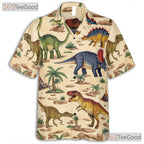 Vintage Dinosaur Hawaiian Shirt for Men - Prehistoric Aloha Beach Vacation Tee