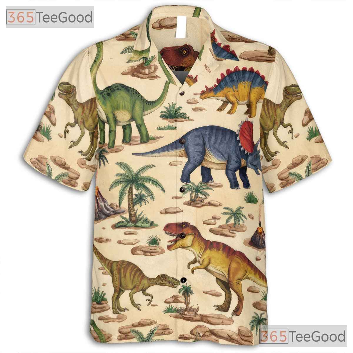 Vintage Dinosaur Hawaiian Shirt for Men - Prehistoric Aloha Beach Vacation Tee