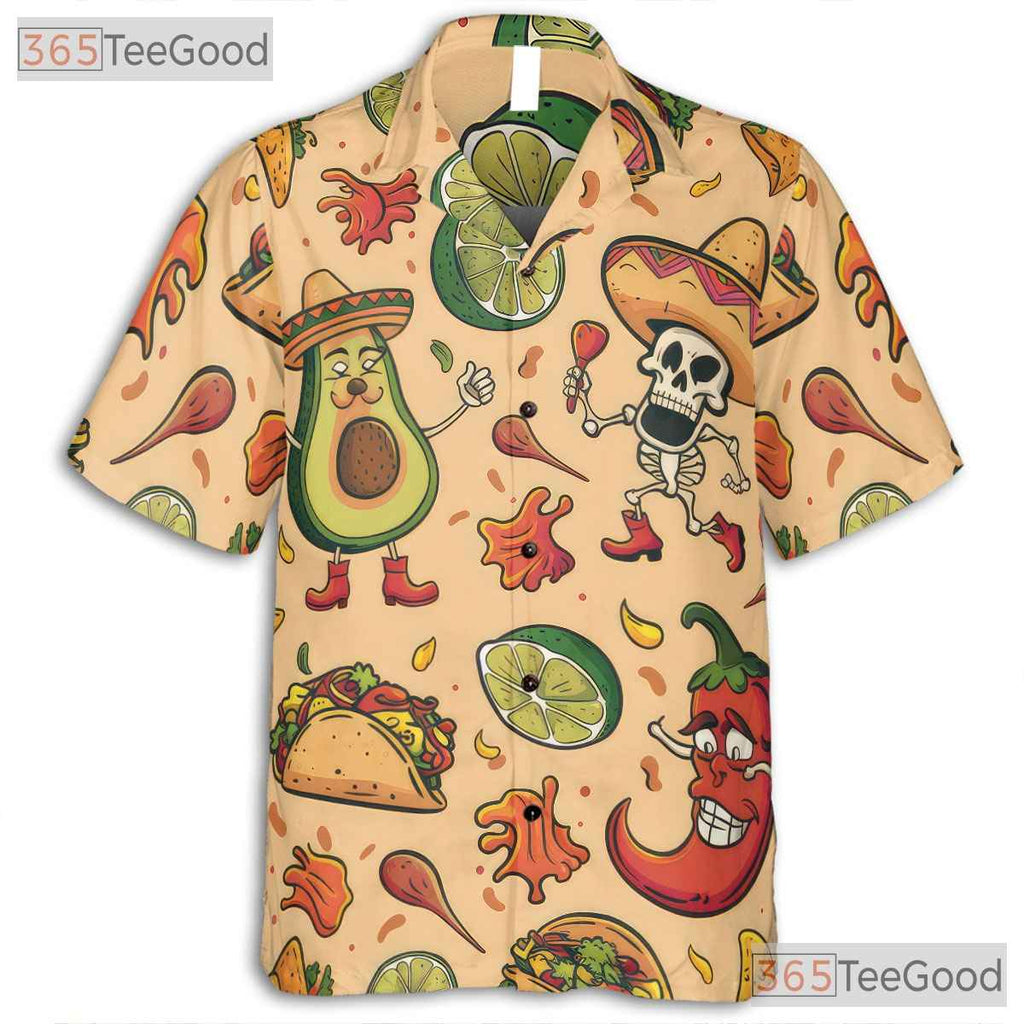 Men's Mexican Fiesta Hawaiian Tee - Taco Avocado Sombrero Aloha Beach Shirt