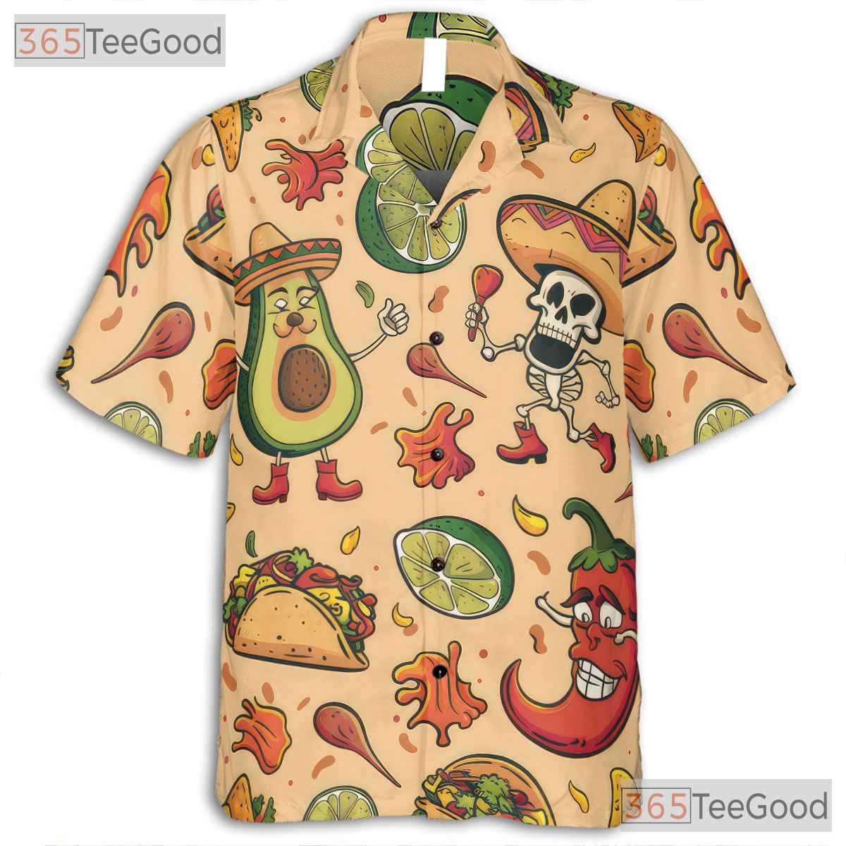 Men's Mexican Fiesta Hawaiian Tee - Taco Avocado Sombrero Aloha Beach Shirt