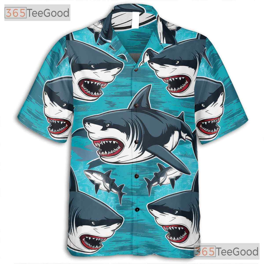 Great White Shark Hawaiian Shirt - Women's Ocean Surf Aloha Vacation Tee