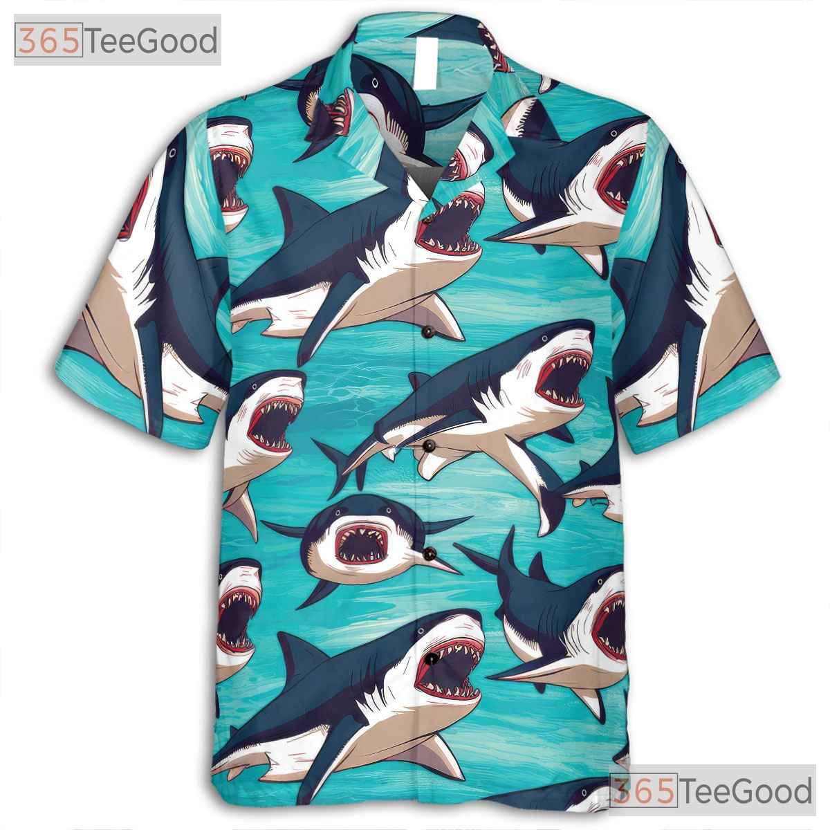 Shark Ocean Beach Hawaiian Tee - Men's Surf Aloha Summer Party Outfit