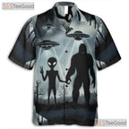 Funny Bigfoot Alien UFO Hawaiian Shirt - Unisex Cryptid Space Aloha Tee