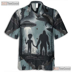 Alien Sasquatch UFO Hawaiian Tee - Adult Cryptid Retro Aloha Camp Shirt
