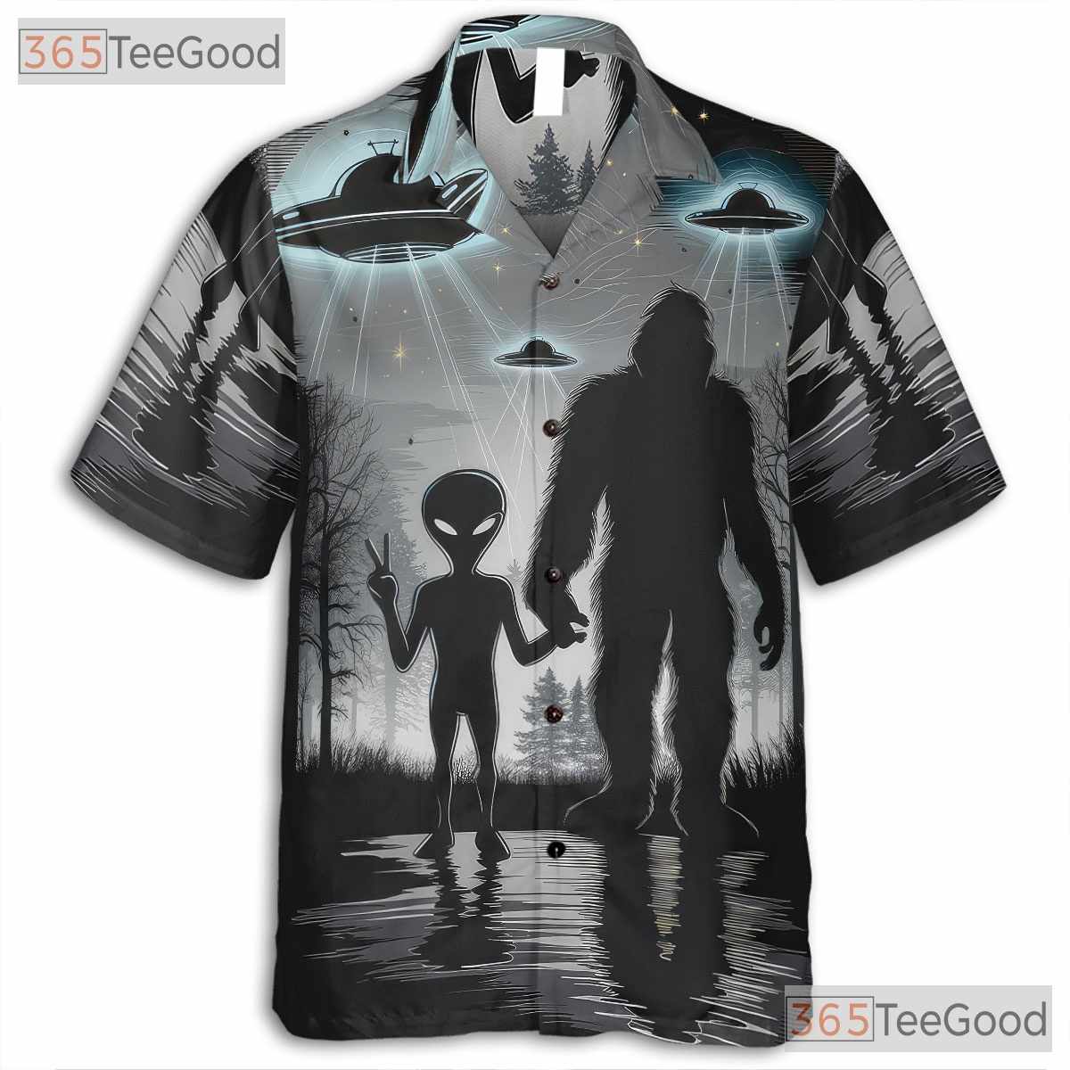 Funny Bigfoot Alien Hawaiian Shirt - Men's UFO Space Cryptid Beachwear