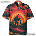 Alien Sasquatch Sunset Hawaiian Shirt - Unisex UFO Cryptid Beach Style