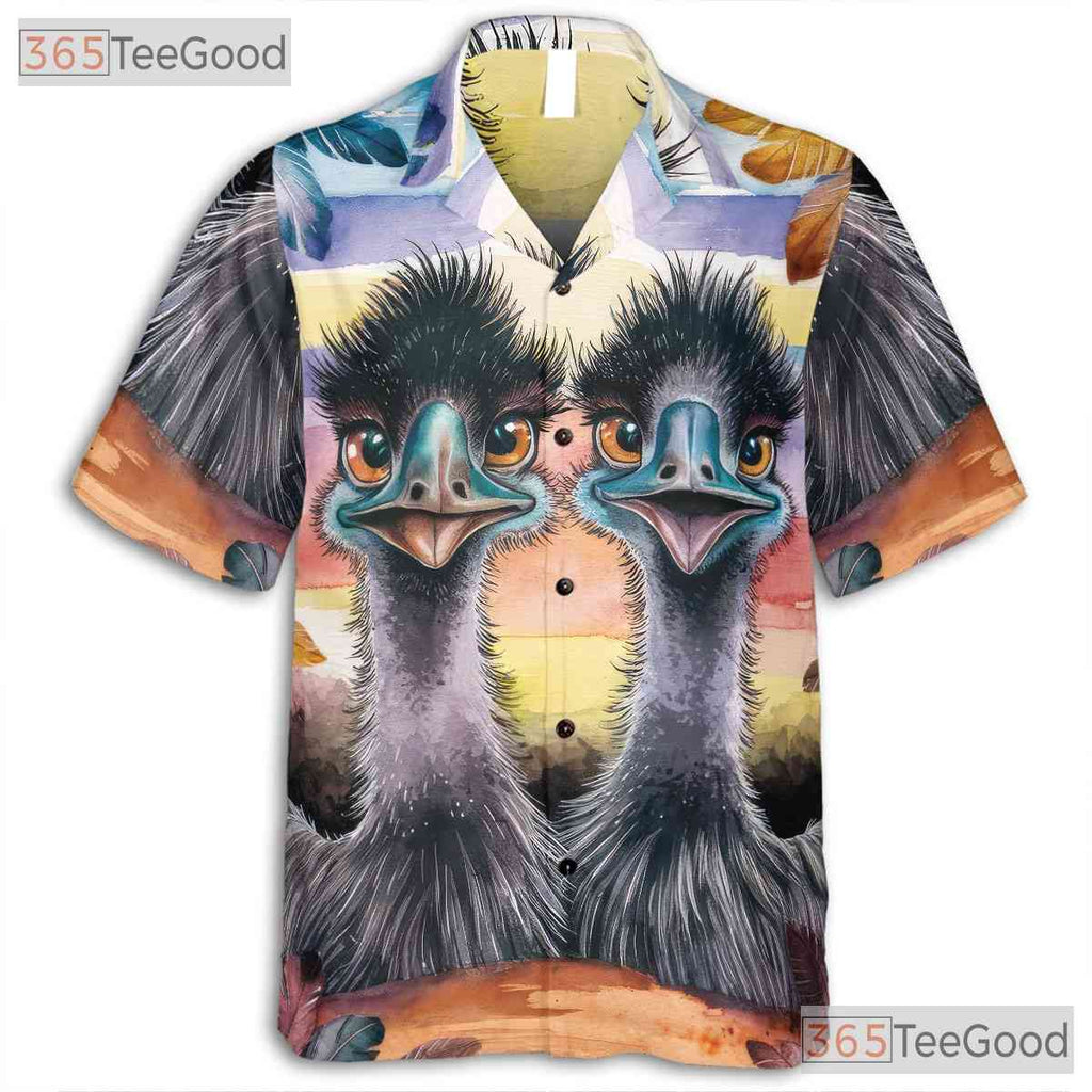 Funny Emu Bird Hawaiian Shirt for Adults - Colorful Sunset Ostrich Tropical Tee