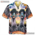 Funny Emu Bird Hawaiian Shirt for Adults - Colorful Sunset Ostrich Tropical Tee