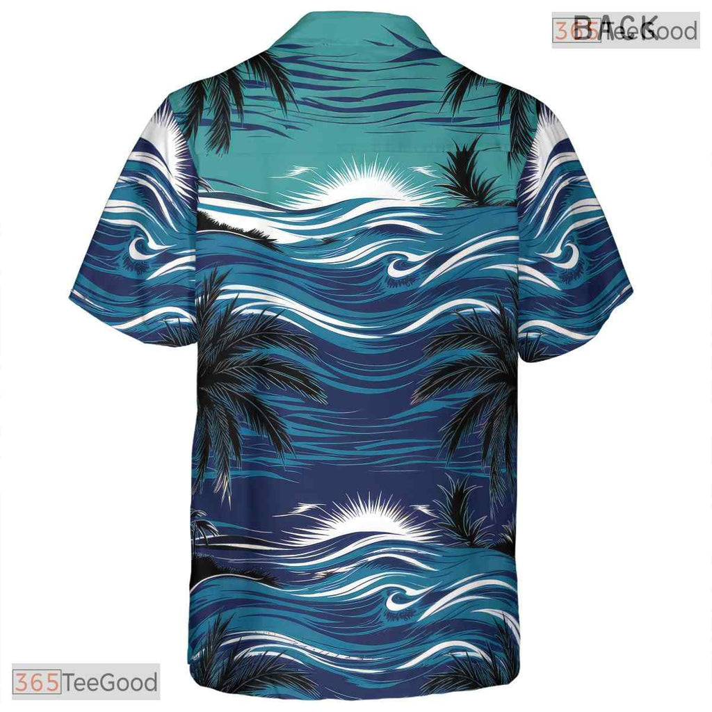 Black Blue Palm Hawaiian Shirt - Adult Tropical Vacation Tee