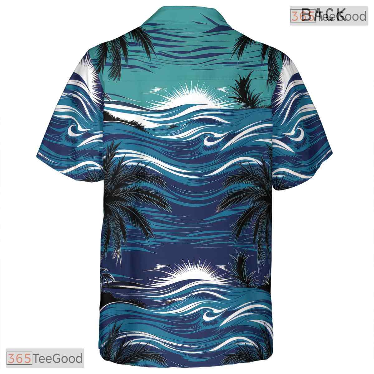 Black Blue Palm Hawaiian Shirt - Adult Tropical Vacation Tee