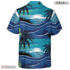 Tropical Palm Leaf Hawaiian Shirt - Black Blue Summer Beachwear