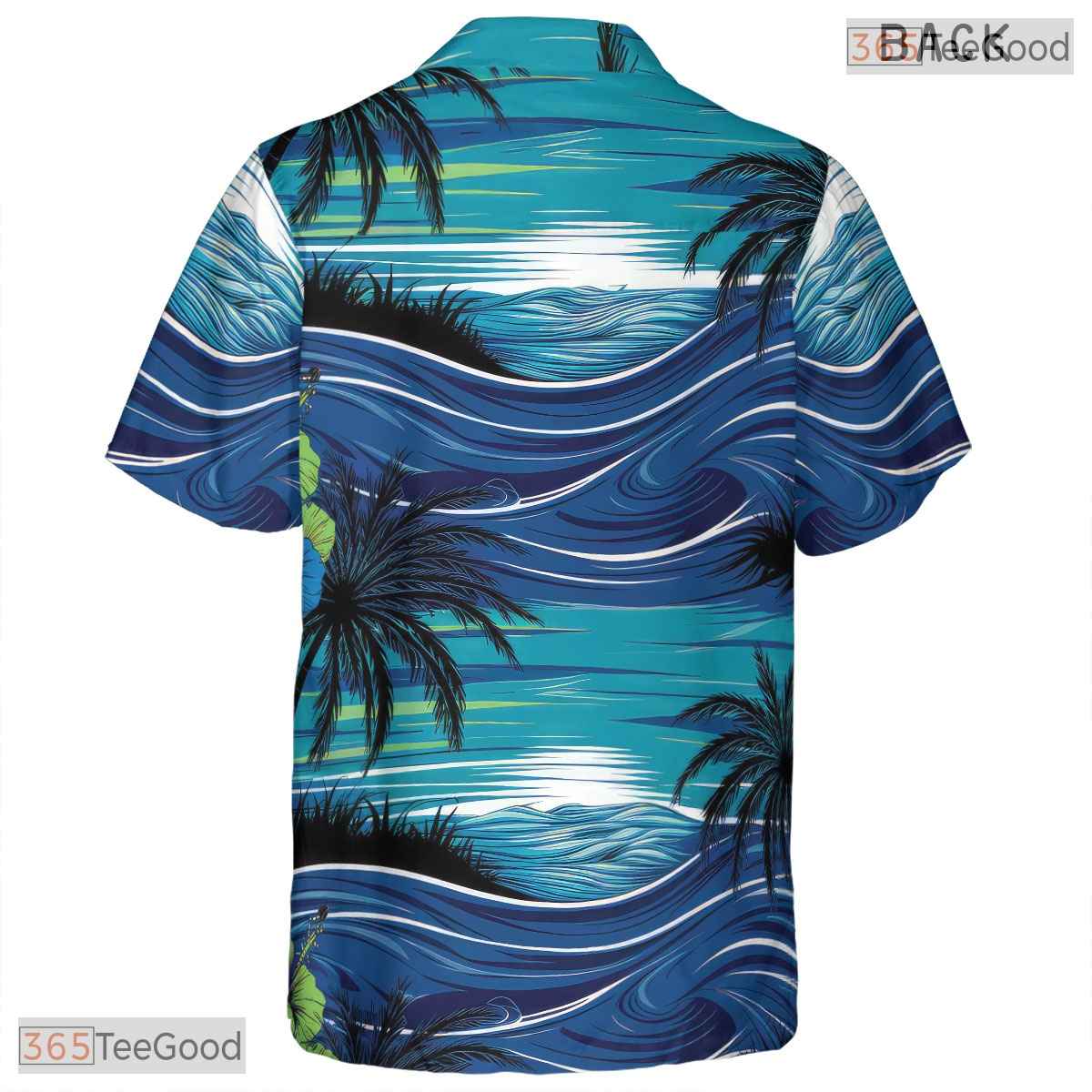 Tropical Palm Leaf Hawaiian Shirt - Black Blue Summer Beachwear