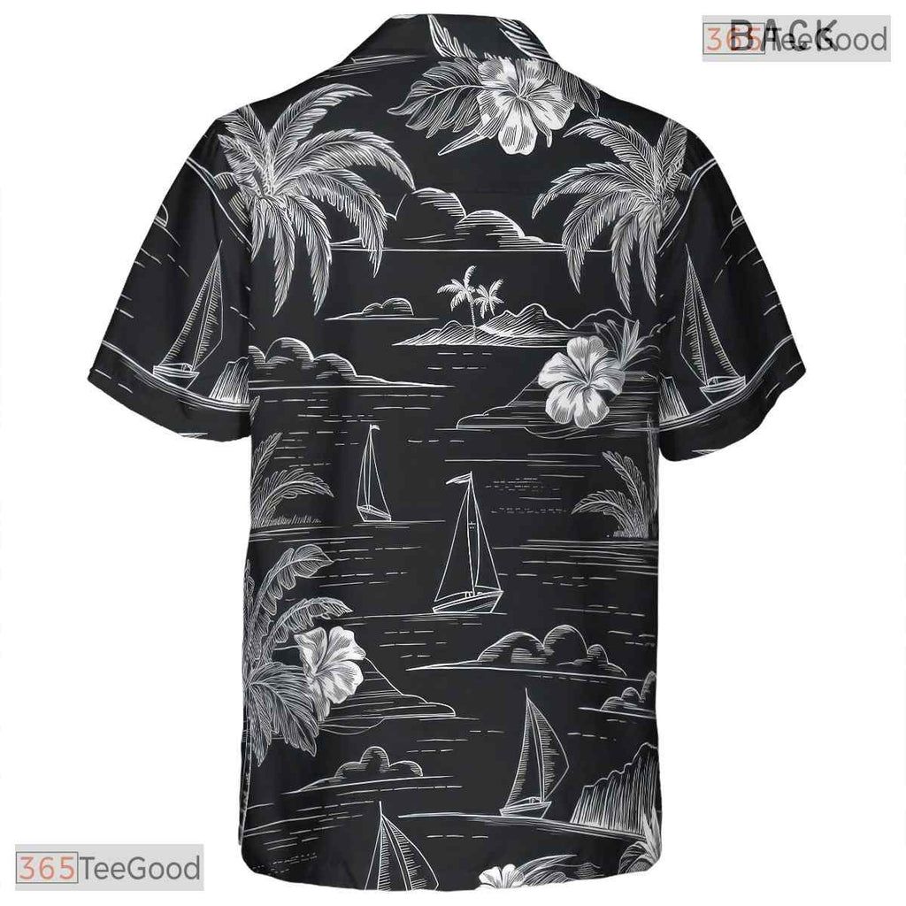 Teal Gold Leaf Print Hawaiian Shirt - Unisex Black Summer Beach Tee