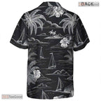 Teal Gold Leaf Print Hawaiian Shirt - Unisex Black Summer Beach Tee