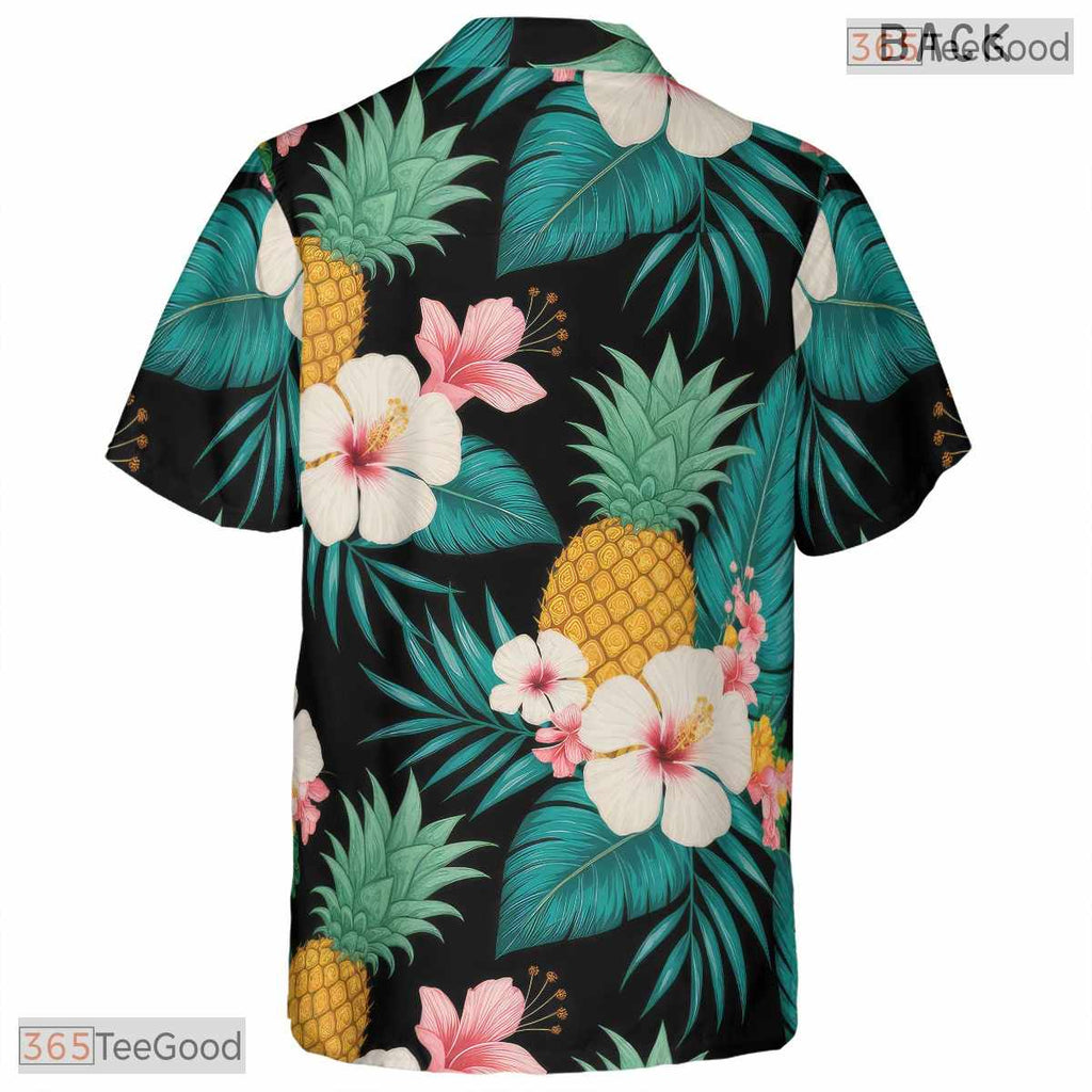Tropical Teal Gold White Leaf Hawaiian Shirt - Women's Vacation Tee