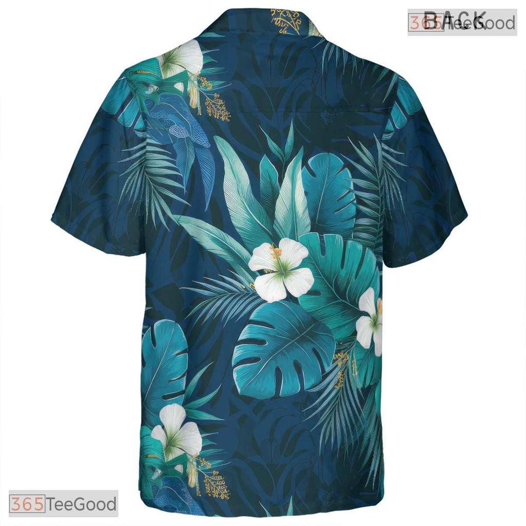 Black Blue Hibiscus Hawaiian Shirt - Men's Tropical Beach Party Tee
