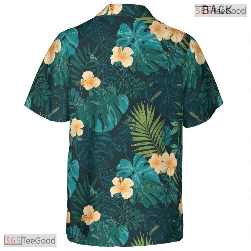 Black Blue Tropical Hibiscus Hawaiian Shirt - Adult Vacation Tee