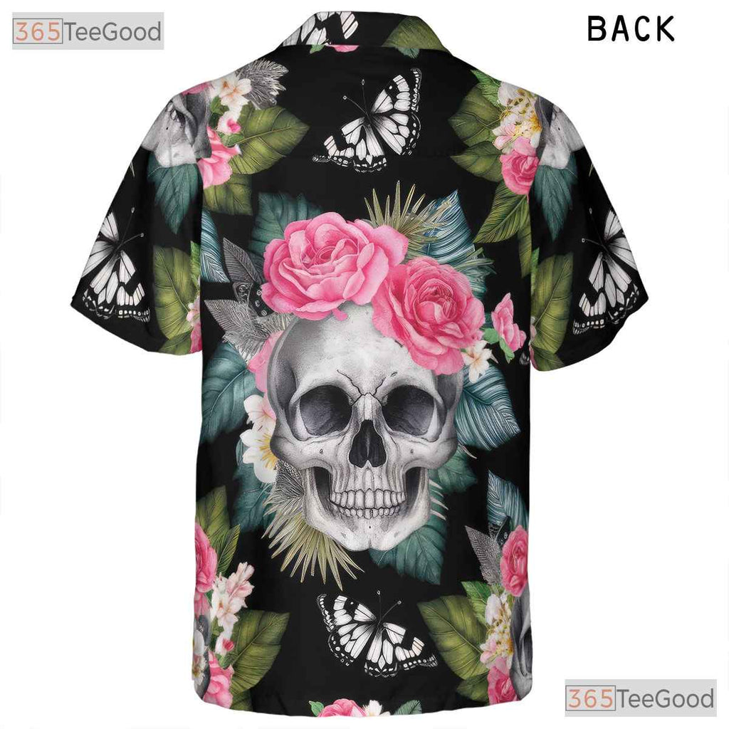 Skull and Butterfly Hawaiian Shirt - Edgy Aloha Shirt for Men