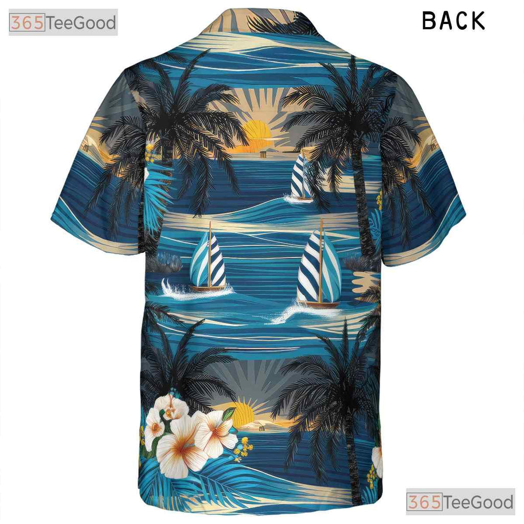 Beach Sunset Palm Hawaiian Shirt - Men's Summer Party Outfit