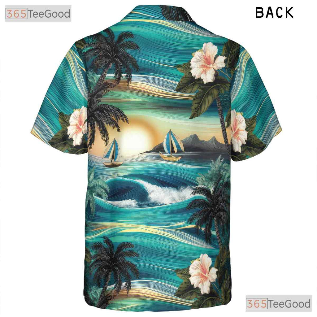 Ocean Palm Sunset Hawaiian Shirt - Men's Beach Aloha Outfit