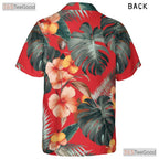 Red Tropical Leaf Hawaiian Shirt - Women's Summer Aloha Outfit