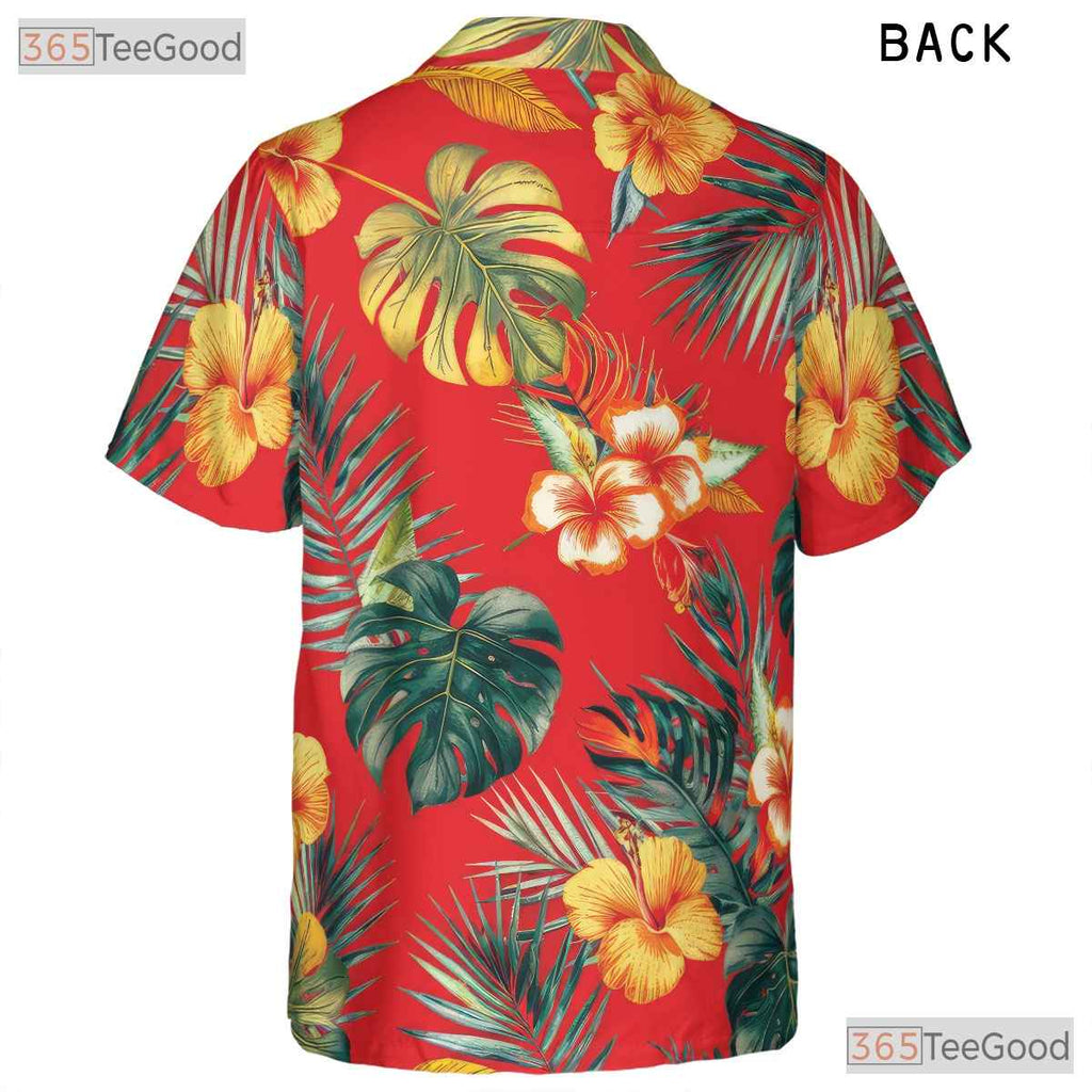 Tropical Red Floral Hawaiian Shirt - Vibrant Adult Beach Tee