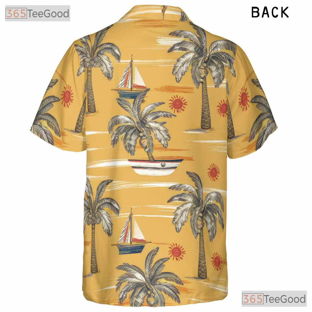 Sailboat and Palm Tree Hawaiian Shirt - Adult Aloha Beach Tee