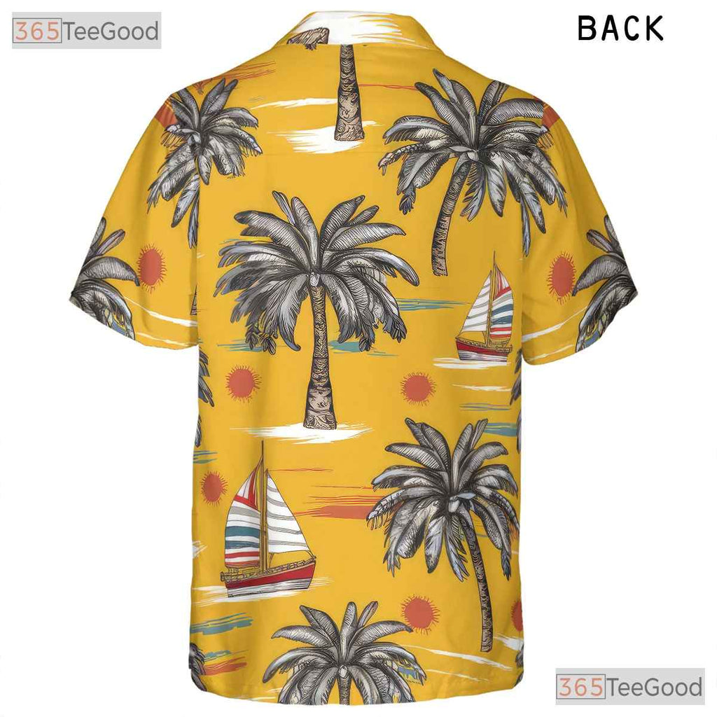 Tropical Sailboat Hawaiian Shirt - Men's Summer Vacation Tee