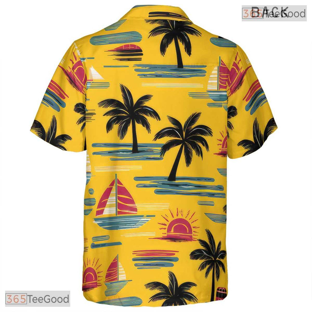 Midnight Palm Seamless Hawaiian Tee - Tropical Aloha Leaf Print Adults